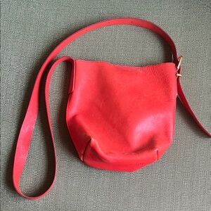 Madewell Orange Leather Shoulder Bag with Gold Accents